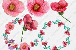 TROPICAL HIBISCUS Watercolor Floral Clipart Commercial Use Clip Art Hawaii Beach Flowers Pink &amp; Gold Metallic Wreaths Invitation Graphics Product Image 4