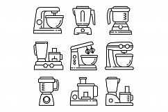 Food processor icons set, outline style Product Image 1