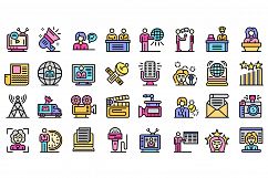 TV presenter icons set, outline style Product Image 1