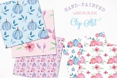 Pumpkin Pink Blue Seamless Patterns Digital Papers Fall Product Image 2