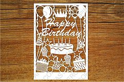 Happy Birthday card SVG files for Silhouette Cameo and Cricut. Happy Birthday card clipart PNG included. Birthday invitation svg template. Product Image 1