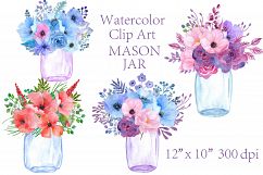 Watercolor floral  Mason Jars clipart  Product Image 1