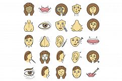 Lifting facial icons set line color vector Product Image 1