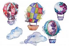 Watercolor hot air balloon PNG set Product Image 1