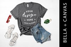 Asphalt Bella Canvas 3001 T Shirt Mockup Flat Lay White Wood Product Image 1