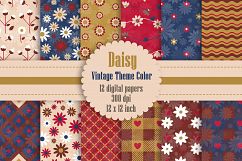 12 Daisy Flower Digital Papers in Vintage Theme Color Product Image 1