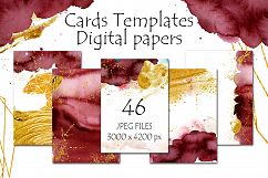 Burgundy and Gold Digital papers Cards templates Product Image 1