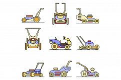 Lawnmower icon set line color vector Product Image 1