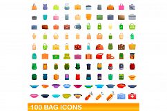 100 bag icons set, cartoon style Product Image 1