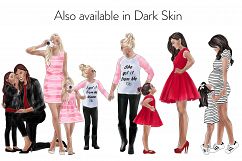 Fashion illustration clipart - Mother &amp; Daughter - Light Skin Product Image 2