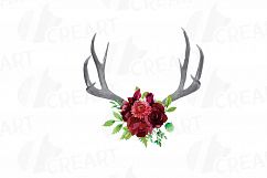 Watercolor Floral Deer horn clipart, Indian Tribal deer horn Product Image 5