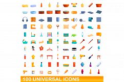 100 universal icons set, cartoon style Product Image 1