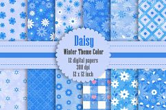 12 Daisy Flower Digital Paper in Powder Blue Theme Product Image 1