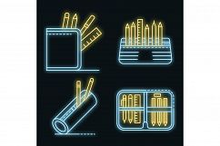 Pencil case icons set vector neon Product Image 1