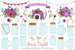 Purple Mason Jar Floral Purple Wedding Clipart Product Image 1