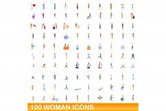 100 woman icons set, cartoon style Product Image 1