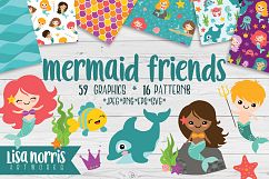 Mermaid Friends Clip Art, Patterns, &amp; SVG Cutting Files Product Image 1