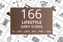 166 Lifestyle Flat Greyscale Icons Product Image 1