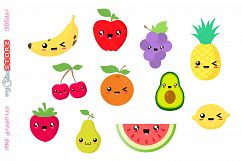 Collection of kawaii fruits clipart. Watermelon, pinneapple. Product Image 1