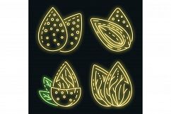 Almond icon set vector neon Product Image 1