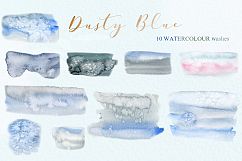 Dusty blue and gold watercolour flowers Digital clipart hand drawn. Soft blue, grey and cream colors. Product Image 9