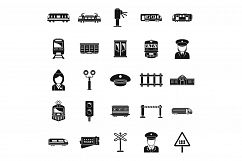 Electric train driver transport icons set, simple style Product Image 1