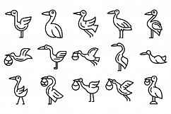 Stork icons set, outline style Product Image 1