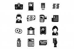 Money bank teller icons set, simple style Product Image 1