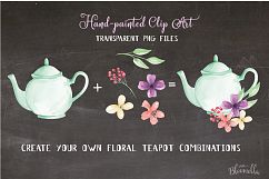 Teapots Floral Clipart Elements Flowers Wonderland  Product Image 5