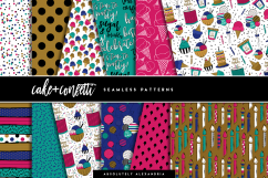 Cake + Confetti Clipart Illustrations &amp; Seamless Digital Paper Patterns Bundle Product Image 2