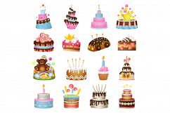 Cake birthday icons set, cartoon style Product Image 1