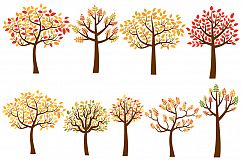 Yellow and Red Fall Trees Clip Art Set, Autumn Tree Clipart Product Image 1