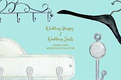 Watercolor wedding outfit on hangers and cloth hooks Product Image 8