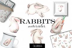 Rabbits. Watercolor clip art. Product Image 1