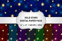 Gold Stars Digital Paper, Stars Background, Christmas Digital Paper, Scrapbooking, Printable, Digital Paper Pack Product Image 1