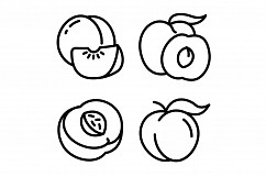 Peach icons set, outline style Product Image 1