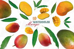 Watercolor Mango clip art pack, mango leaves and fruit  Product Image 1