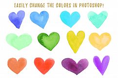 Watercolor Hearts Clipart PNG JPG Product Image 4