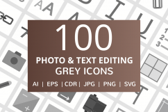 100 Photo &amp; Text Editing Flat Greyscale Icons Product Image 1