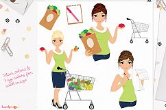Woman groceries character clip art (L261 Carly) Product Image 1