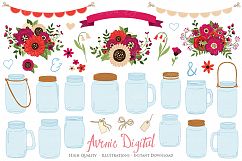 Red Christmas Floral Mason Jar Wedding Clipart Product Image 1