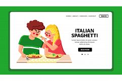 Italian Spaghetti Eat Couple In Restaurant Vector Product Image 1