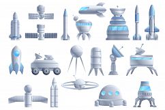 Space station icons set, cartoon style Product Image 1