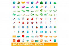 100 universal icons set, cartoon style Product Image 1