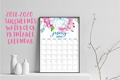 2018-2020 Succulents Watercolor Printable Calendar Product Image 1