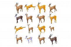 Gazelle icons set, isometric style Product Image 1