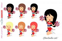 Cheerleader girl clipart, cute girls clip art set for planner stickers, cards, tshirts, mugs or digital planning.  Product Image 1
