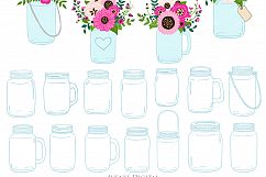 Hot Pink Mason Jar Floral Wedding Clipart Product Image 3