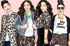 Fashion clipart - Curvy Girls in Animal Print - Light Skin Product Image 3