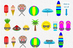 Summer clip art collection. 30 elements. Kawaii style. Product Image 2